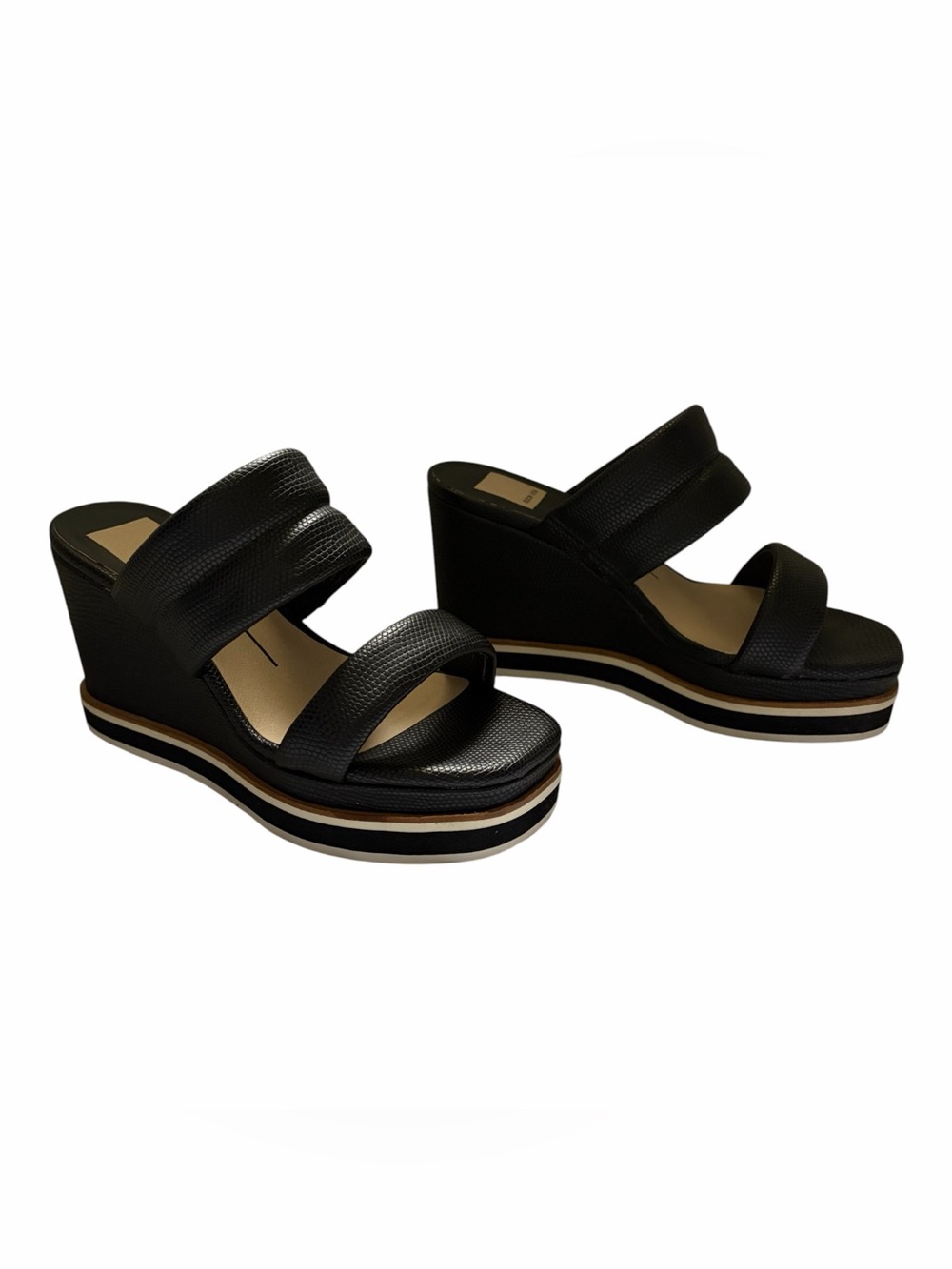 DOLCE VITA 6 Osiris Sandals Wedge Platform Black White Double Strap Snake